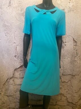 Nina Leonard Teal Jersey Dress NEW